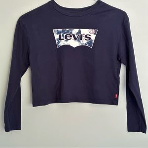 Levi’s Crop Top Girls Sz 10-12 Blue Medium Batwing print front VGC